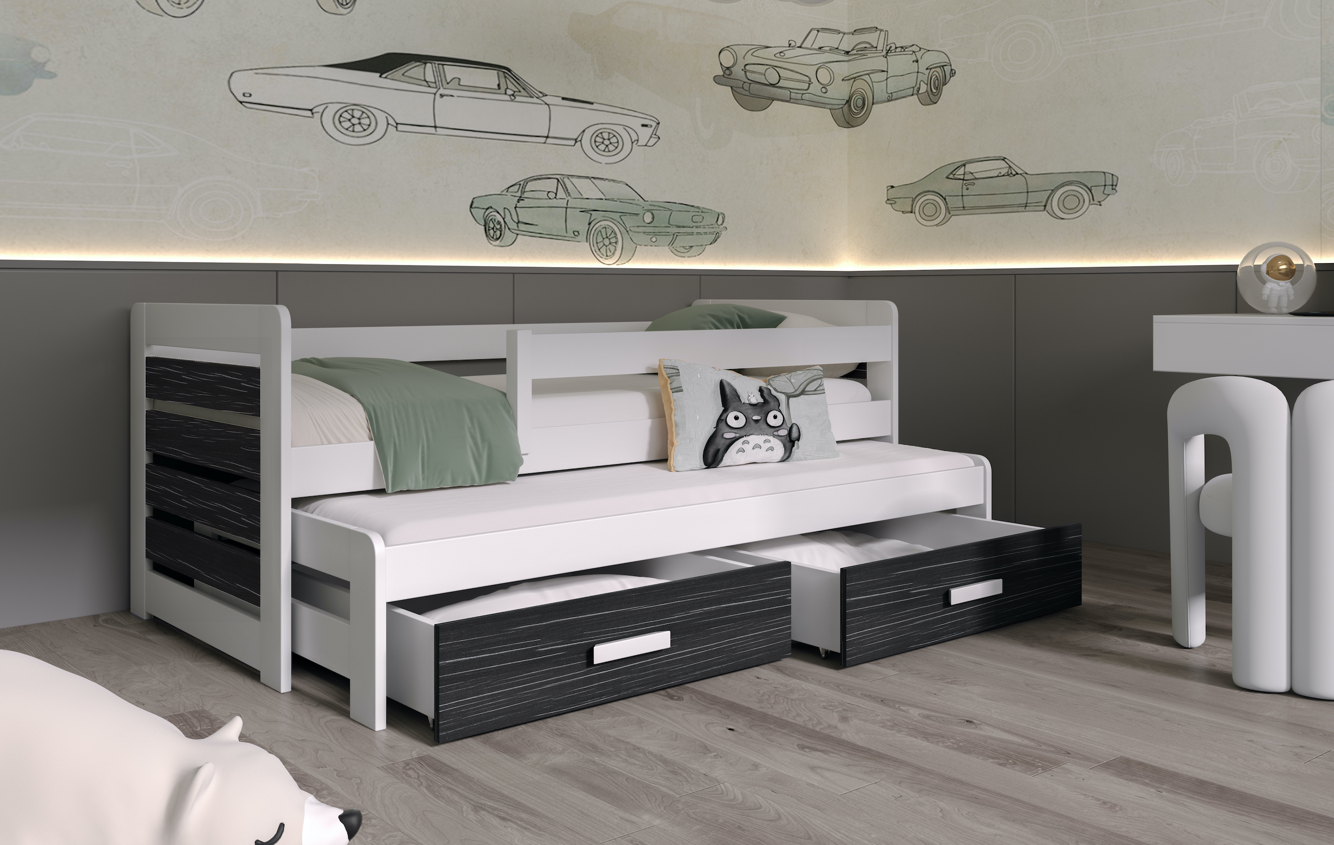 Foden 90x190 cm postel s přistýlkou a úložným prostorem