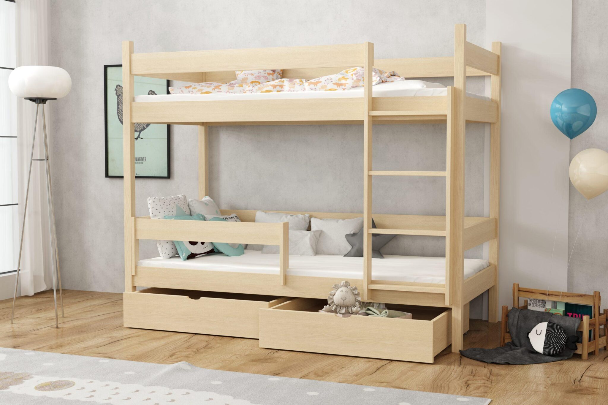 Patrová postel ELEGANT 02 80x180 cm borovice masiv s úložným prostorem