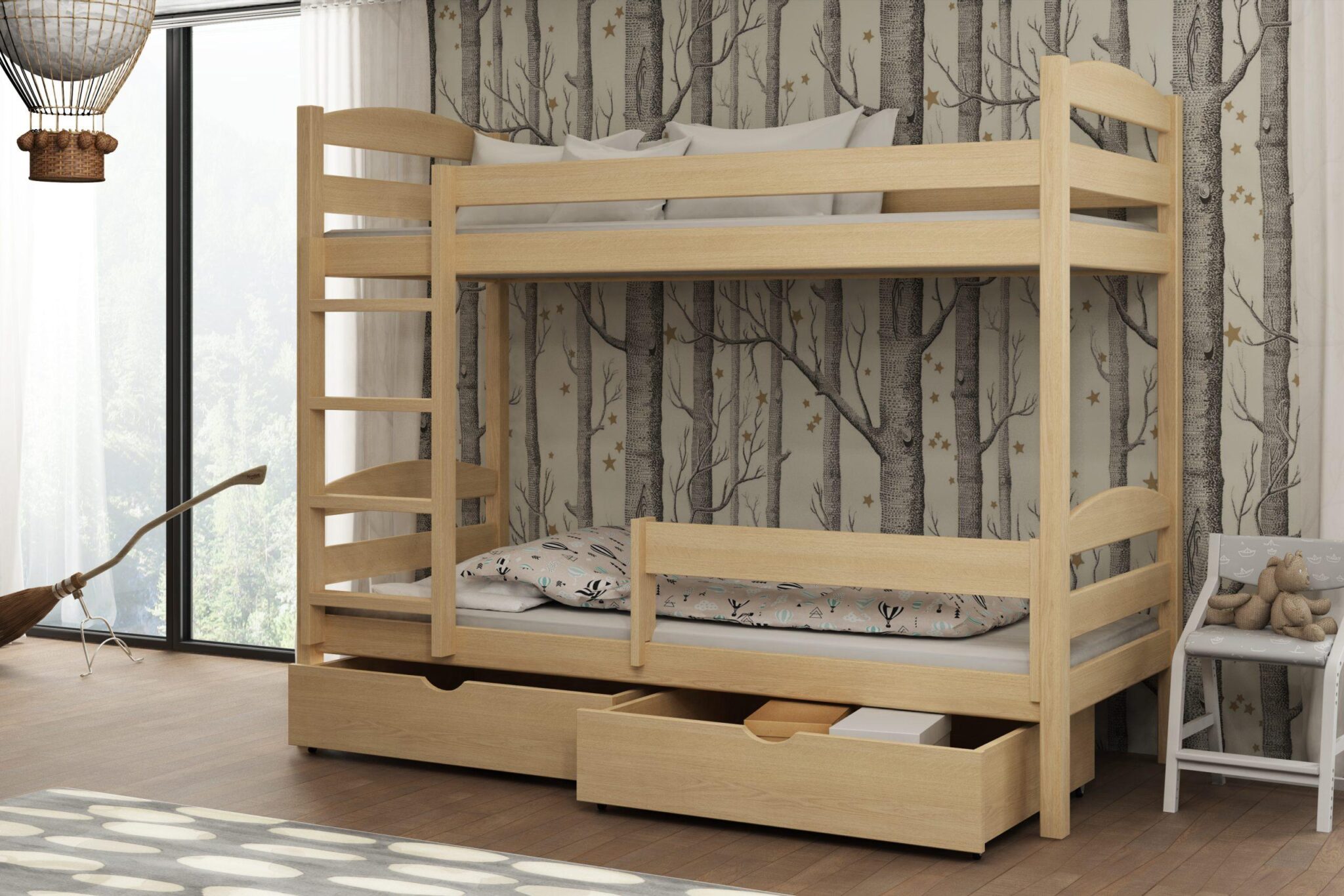 Patrová postel KAJTEK 04 90x200 cm borovice masiv s úložným prostorem