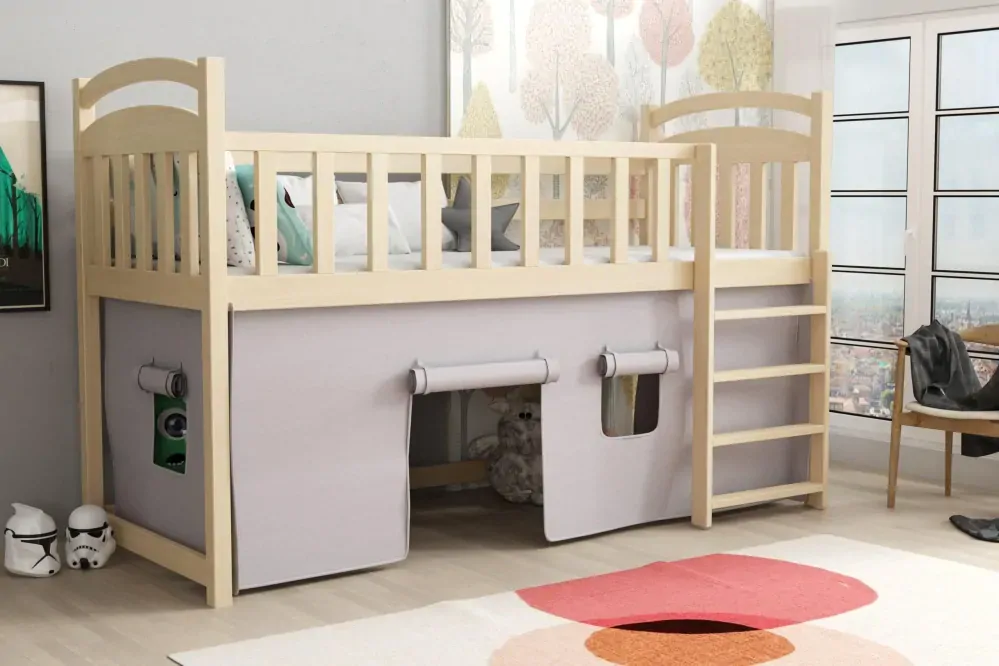 Vyvýšená patrová postel 03 80x200 cm  borovice masiv - více odstínů