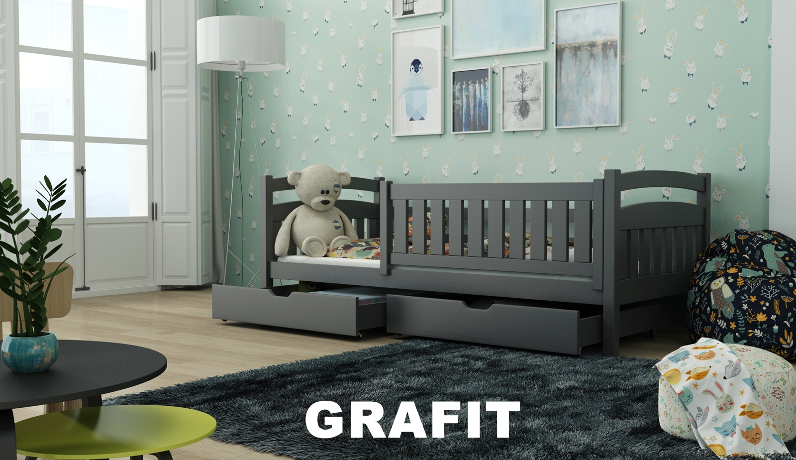 Postel TERRY s úložným prostorem 80x200 cm masiv GRAFIT