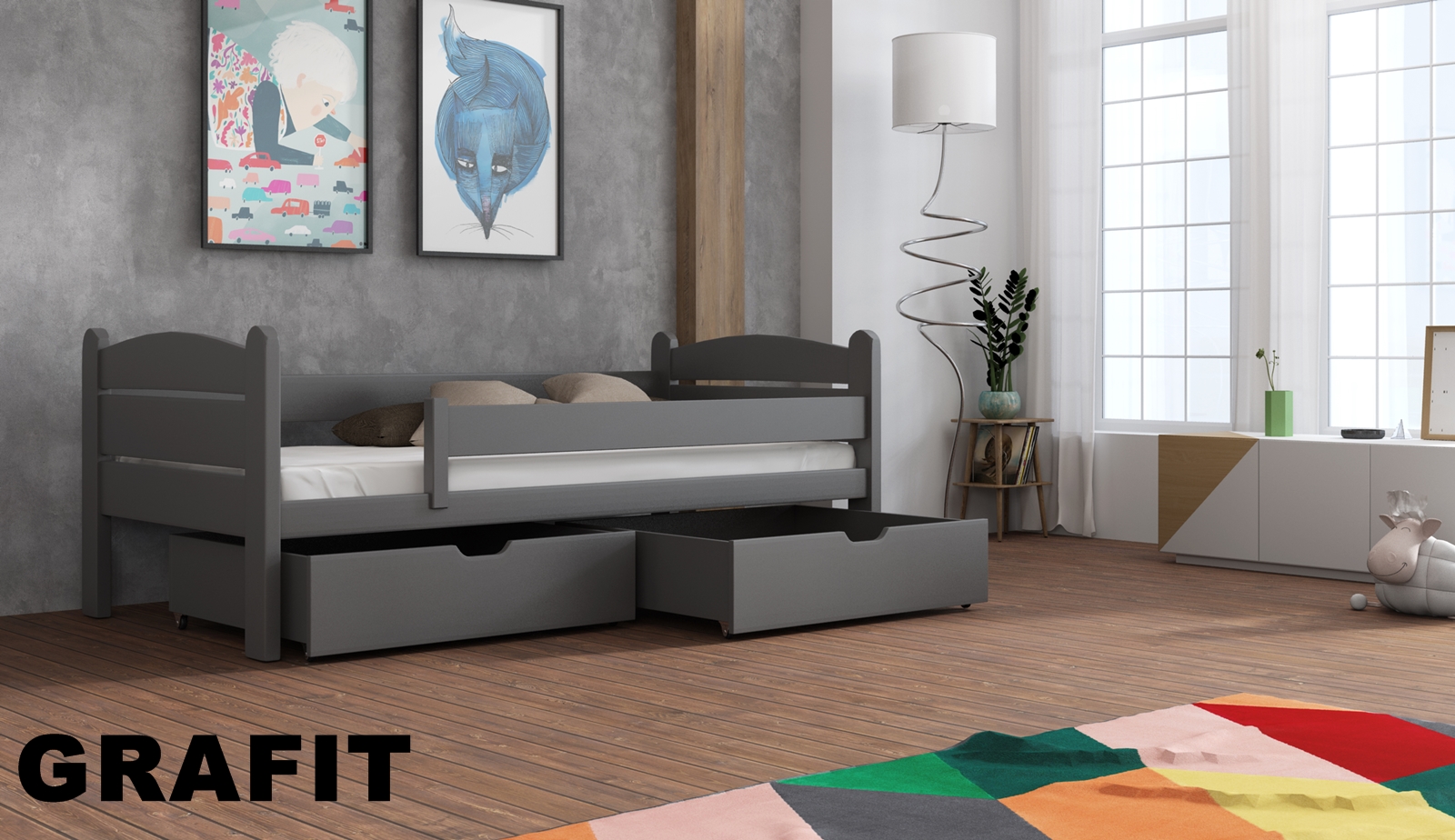 Postel MATĚJ s úložným prostorem 80x180 cm masiv GRAFIT