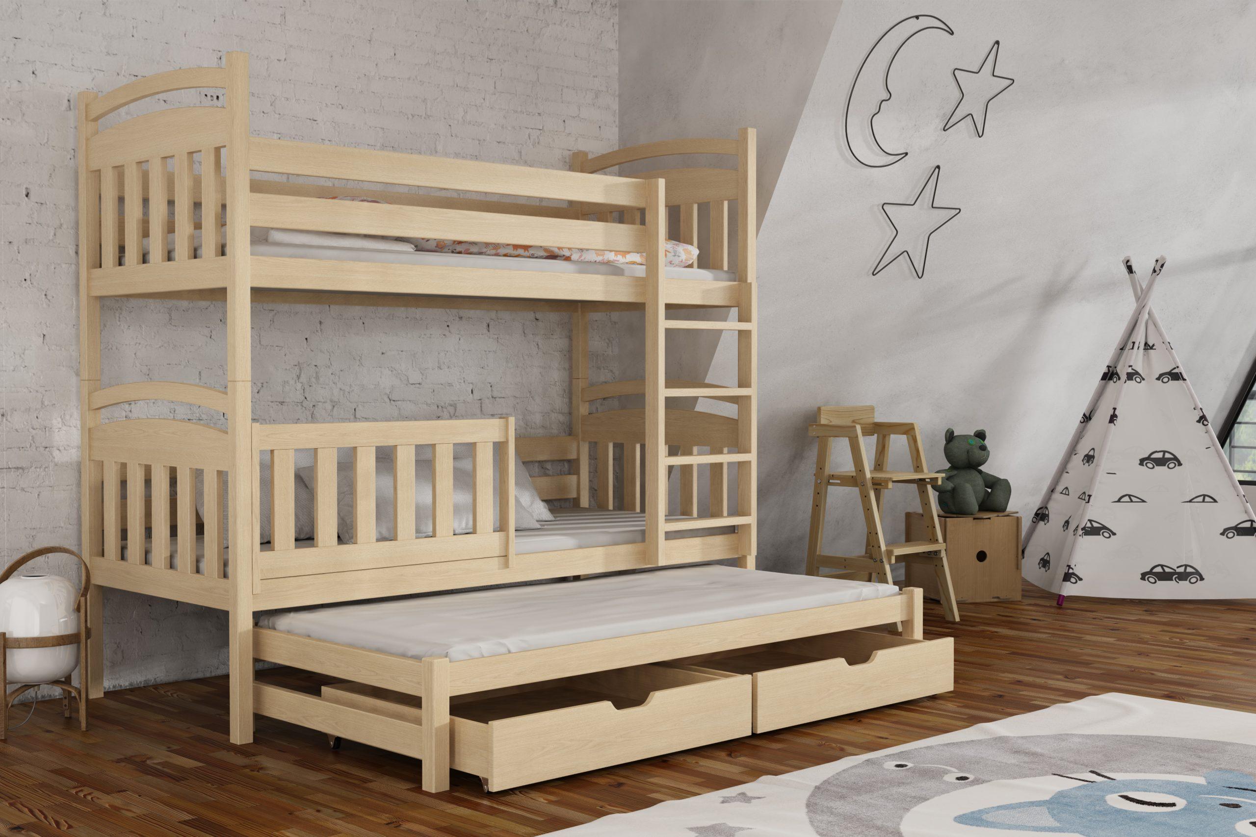 Patrová postel s výsuvným lůžkem KONRAD 01 80x180 cm borovice masiv s úložným prostorem