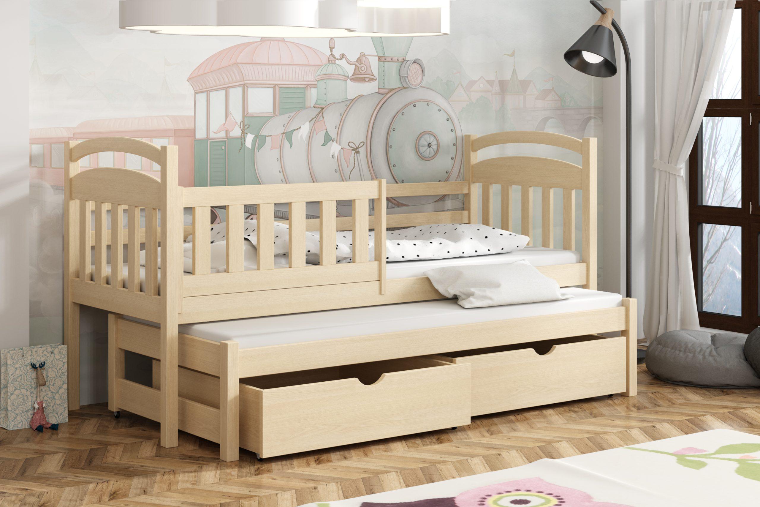 Dřevěná postel s výsuvnou přistýlkou KASPER 08 80x200 cm borovice masiv s úložným prostorem 