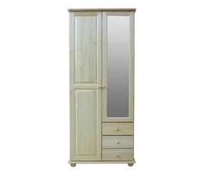 Šatní skřín WOOD 38B se zrcadlem a šatní tyčí masiv - 85x60x195 cm
