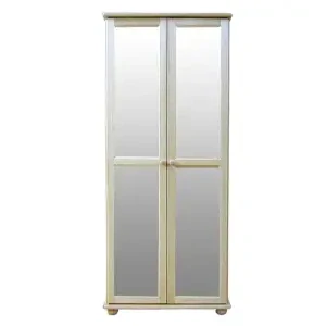 Šatní skřín WOOD 40B se zrcadlem a šatní tyčí masiv - 85x60x195 cm