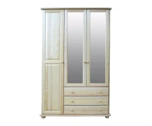 Šatní skřín WOOD 43B se zrcadlem , šatní tyčí a policemi masiv - 125x60x195 cm
