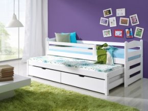 Dřevěná postel TOSIA 80x180 cm s přistýlkou a úložným prostorem masiv BÍLÁ