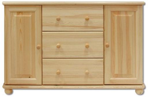 Dřevěná komoda 3 šuplíky + dvířka DN121 borovice masiv - šířka 118 cm