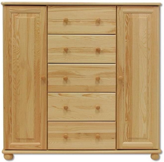 Dřevěná masivní komoda DN125 5 šuplíků+2 dvířka 118x122x47 cm