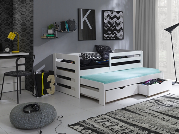 Postel L-Senzum s výsuvným lůžkem a úložným prostorem 90x190 cm masiv BÍLÁ 