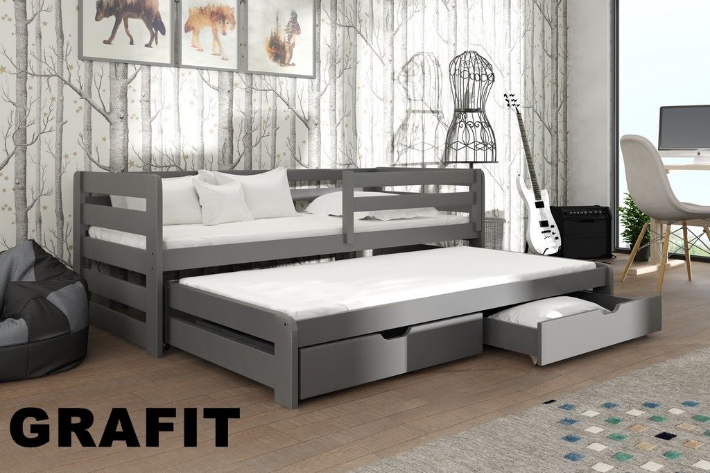 Postel L-Senzum s výsuvným lůžkem a úložným prostorem 80x180 cm masiv GRAFIT