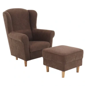 Křeslo ušák s taburetem Astrid hnědý