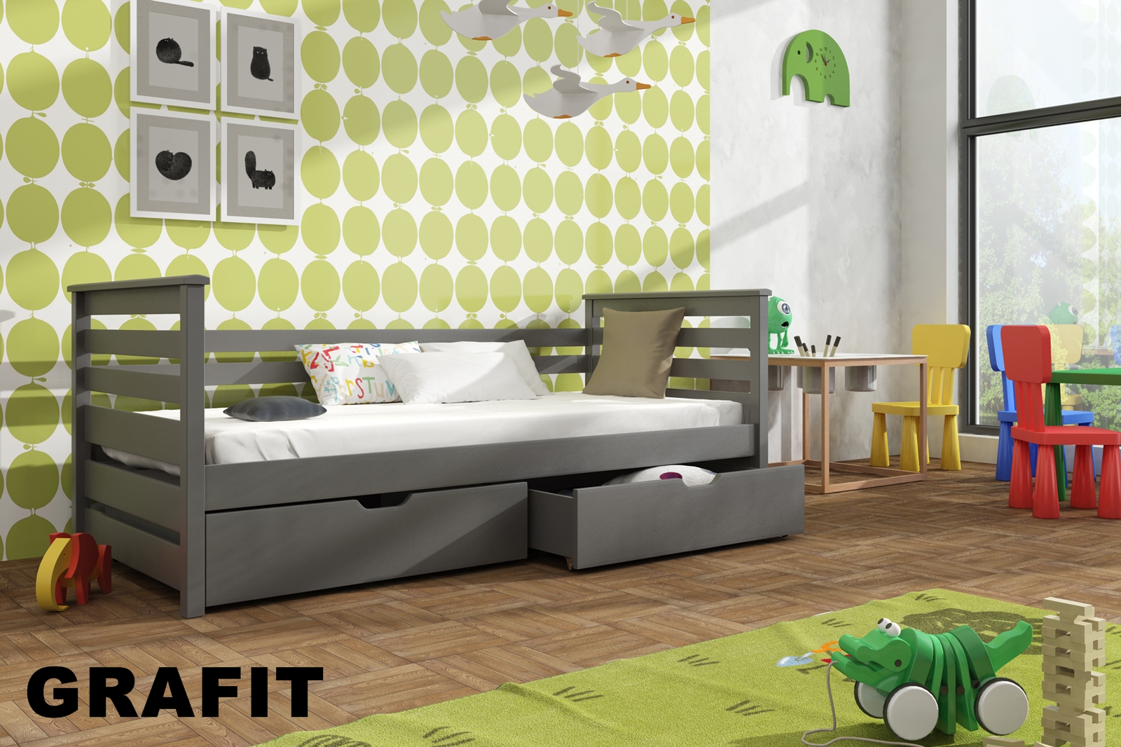 Postel EXO s úložným prostorem 80x180 cm masiv GRAFIT