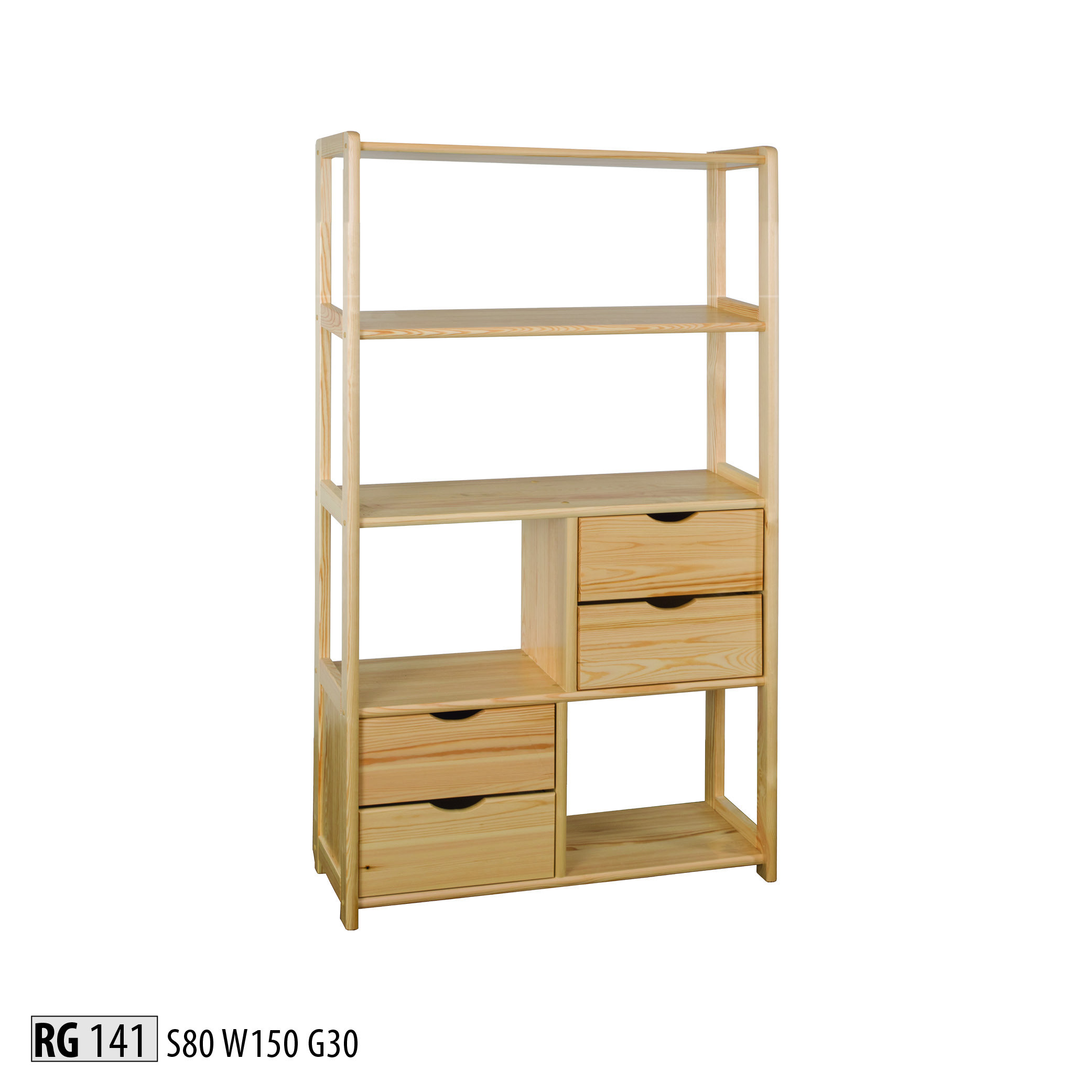 Regál DN141 borovice masiv - výška 150 cm