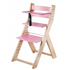 Jídelní rostoucí židle LUCA -L-01 natur lak/ růžová -ergonomický sedák