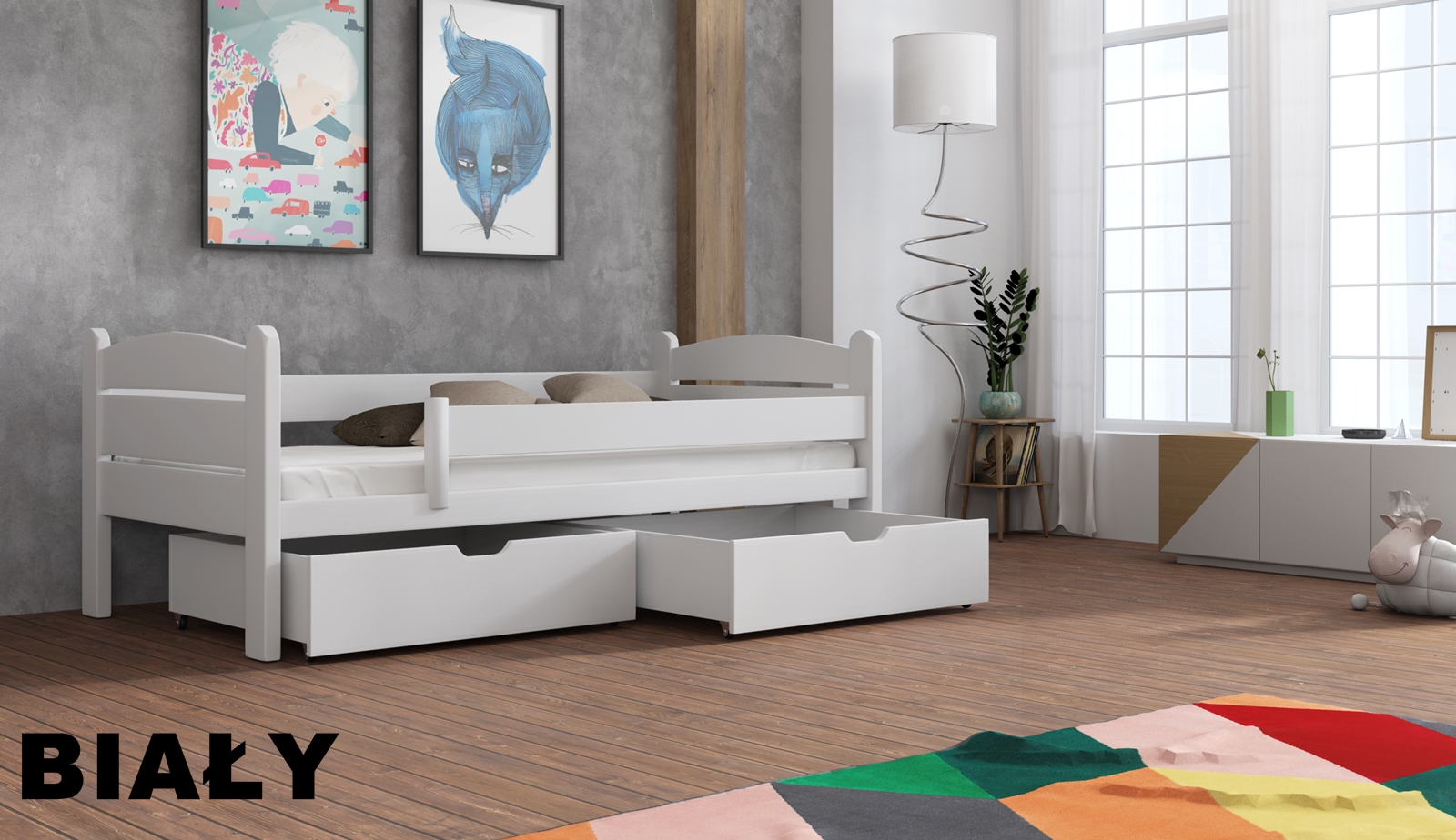 Postel MATĚJ s úložným prostorem 80x180 cm masiv BÍLÁ