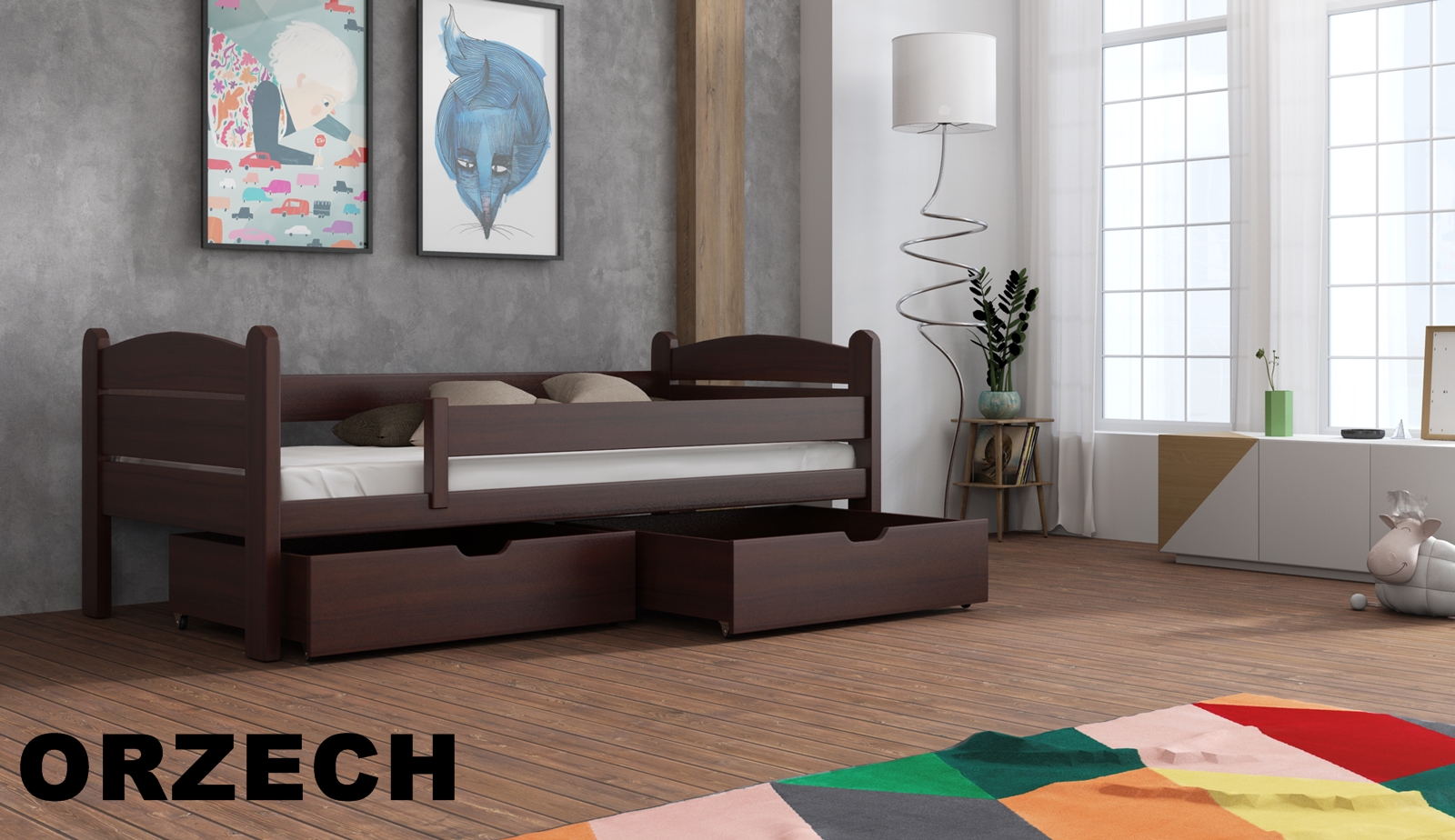 Postel MATĚJ s úložným prostorem 90x190 cm masiv OŘECH