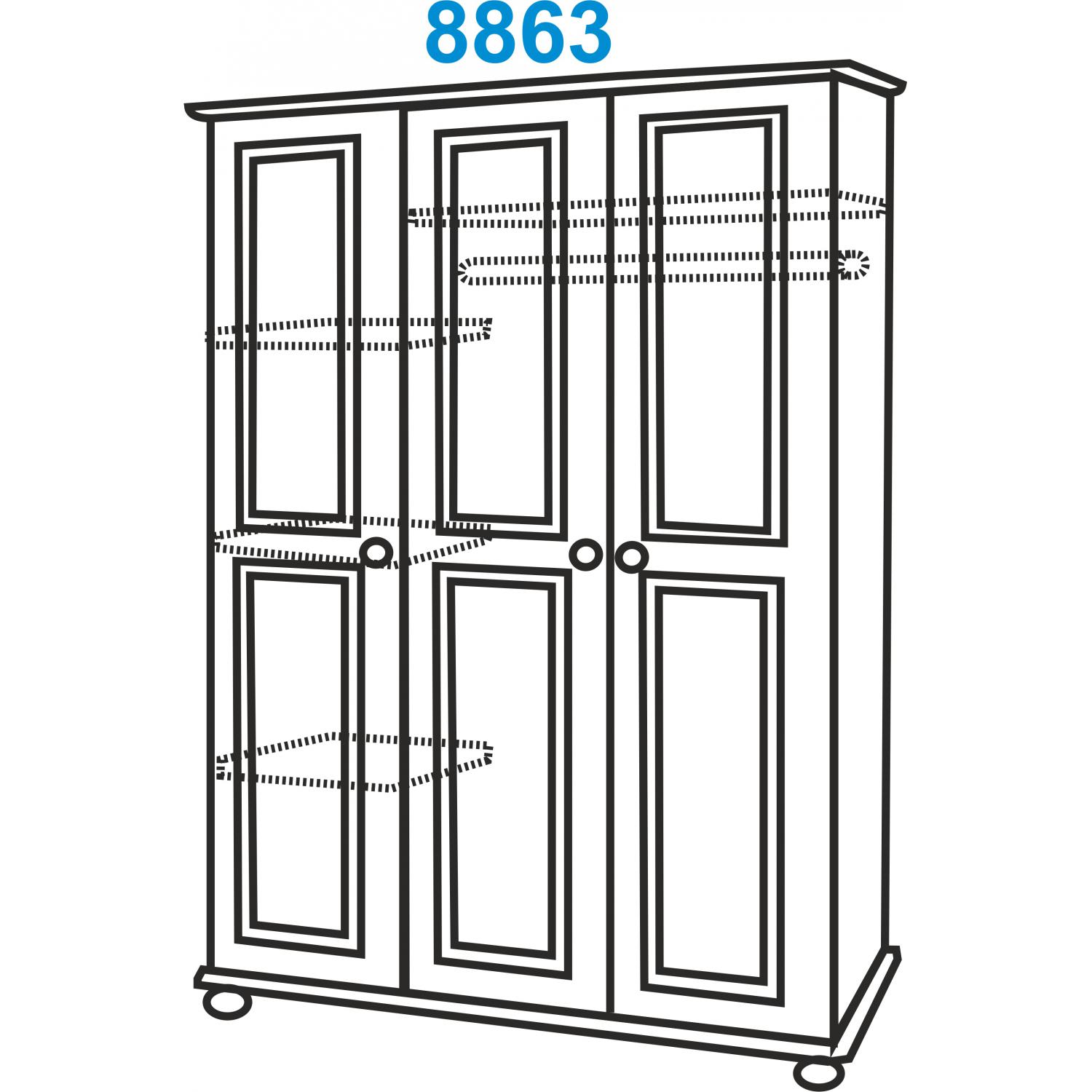 Šatní skříň borovice masiv - 3 dvéřová bílá  - šířka 120 cm