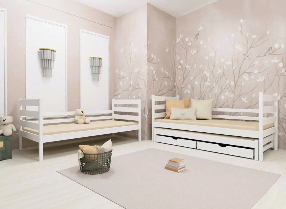 Patrová postel Tomáš 90x190 cm s přistýlkou a úložným prostorem masiv - více odstínů