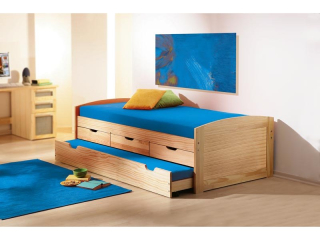 Dřevěná postel 8806 90x200 cm s výsuvným lůžkem a úložným prostorem - SKLADEM